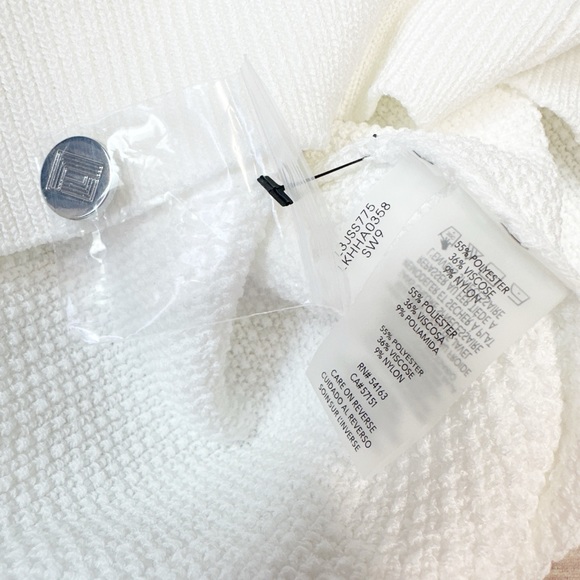 KARL LAGERFELD PARIS Women's Honeycomb Short-Sleeve Waffle Sweater White - Picture 7 of 7